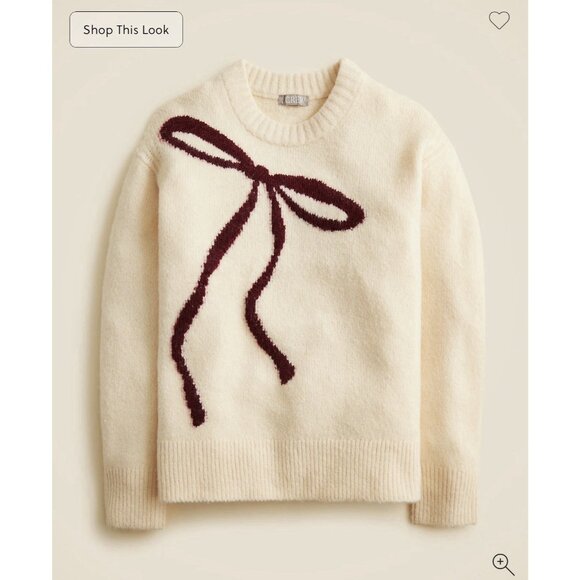 J. Crew Sweaters - J.Crew Womens Relaxed Bow Print Crewneck Pullover Small Cream Knit Coquette NWT